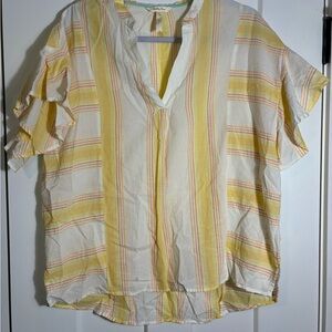 Matilda‎ Jane 100% Cotton Yellow Striped Oversized Blouse Size Small